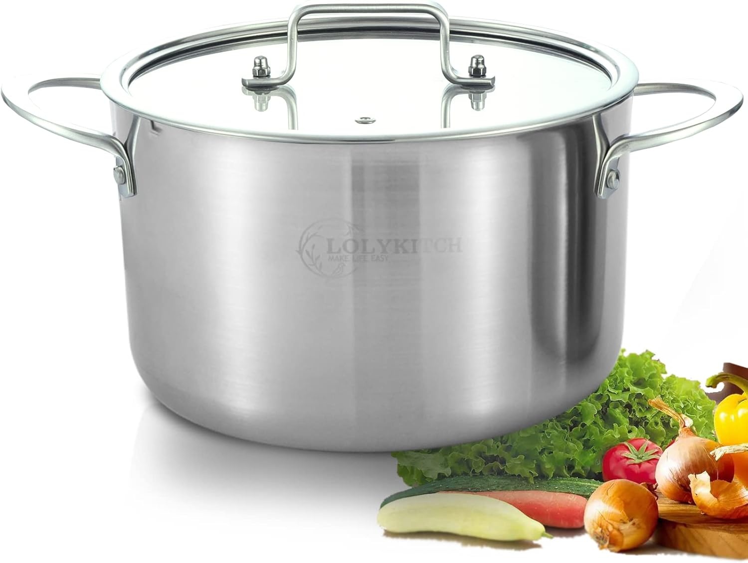 image:imageLOLYKITCH TriPly Whole Clad 8 Quarts Stainless Steel Stock Pot with LidInduction Cooking PotSoup PotHeavy DutyOven and Diswasher safeSilver