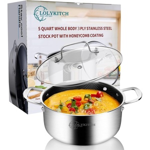 image:imageLOLYKITCH TriPly Stainless Steel 5 QT Stock Pot with Lid Induction Cooking PotSoup PotCompatible with All StovesOven and Dishwasher safeBlack