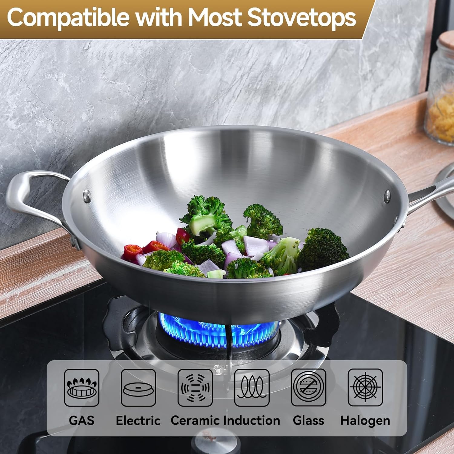image:imageLOLYKITCH 10 Inch Small Stainless Steel Wok with Glass Lid TriPly Stir Fry Pan with Detachable Handle Uncoated Cooking Wok for Induction amp Glass Flat Bottom SGS Certified Cookware13Inch with Lid Detachable Handle