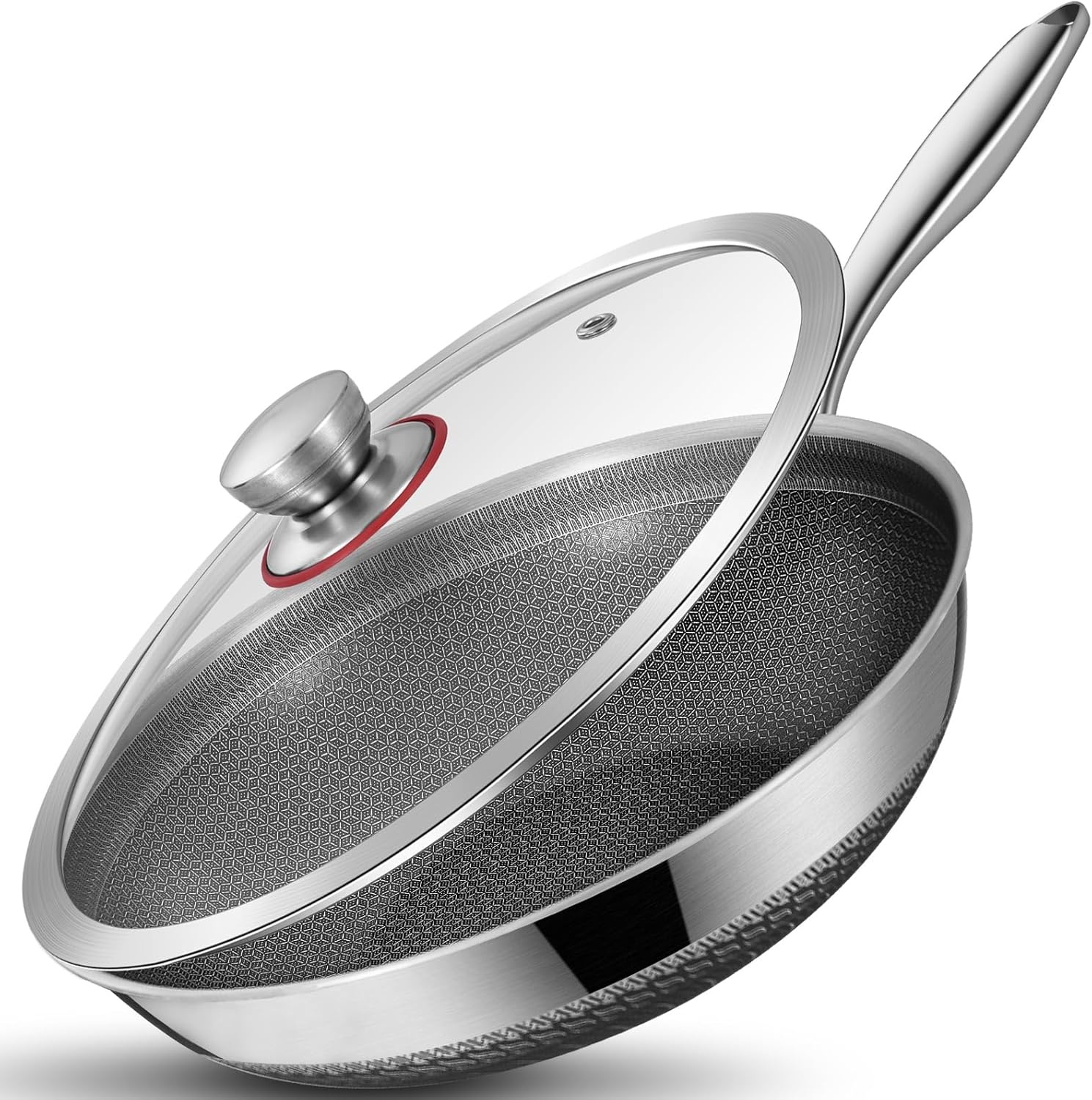 image:imageLOLYKITCH 12 Inch Deep Frying Pan with Lid Nonstick 5QT TriPly Stainless Steel Saut Pan with Ceramic Coating PFOA amp PFOS Free Induction Cooking Skillet Dishwasher and Oven Safe3 QT Riveted Handle