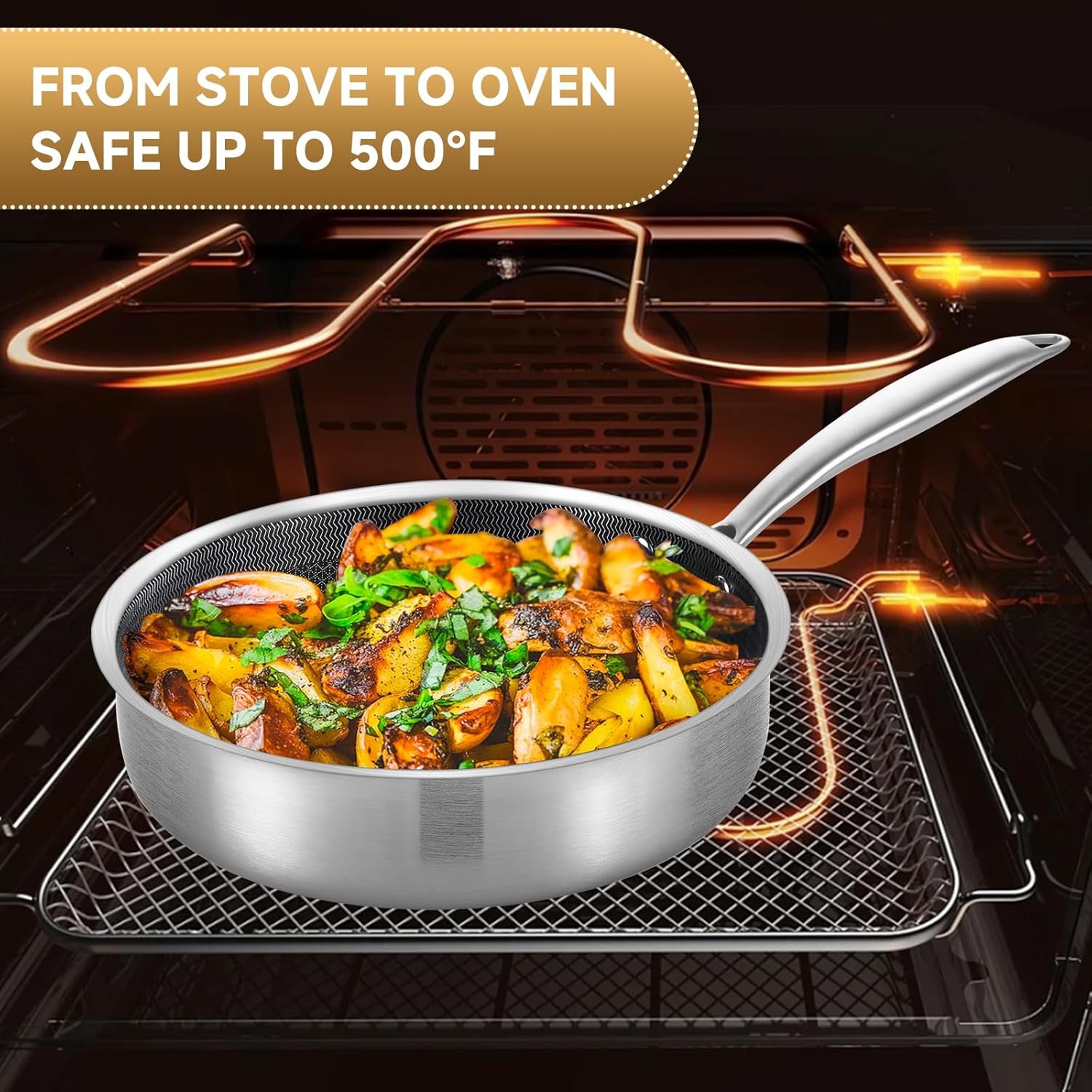 image:imageLOLYKITCH 12 Inch Deep Frying Pan with Lid Nonstick 5QT TriPly Stainless Steel Saut Pan with Ceramic Coating PFOA amp PFOS Free Induction Cooking Skillet Dishwasher and Oven Safe3 QT Riveted Handle