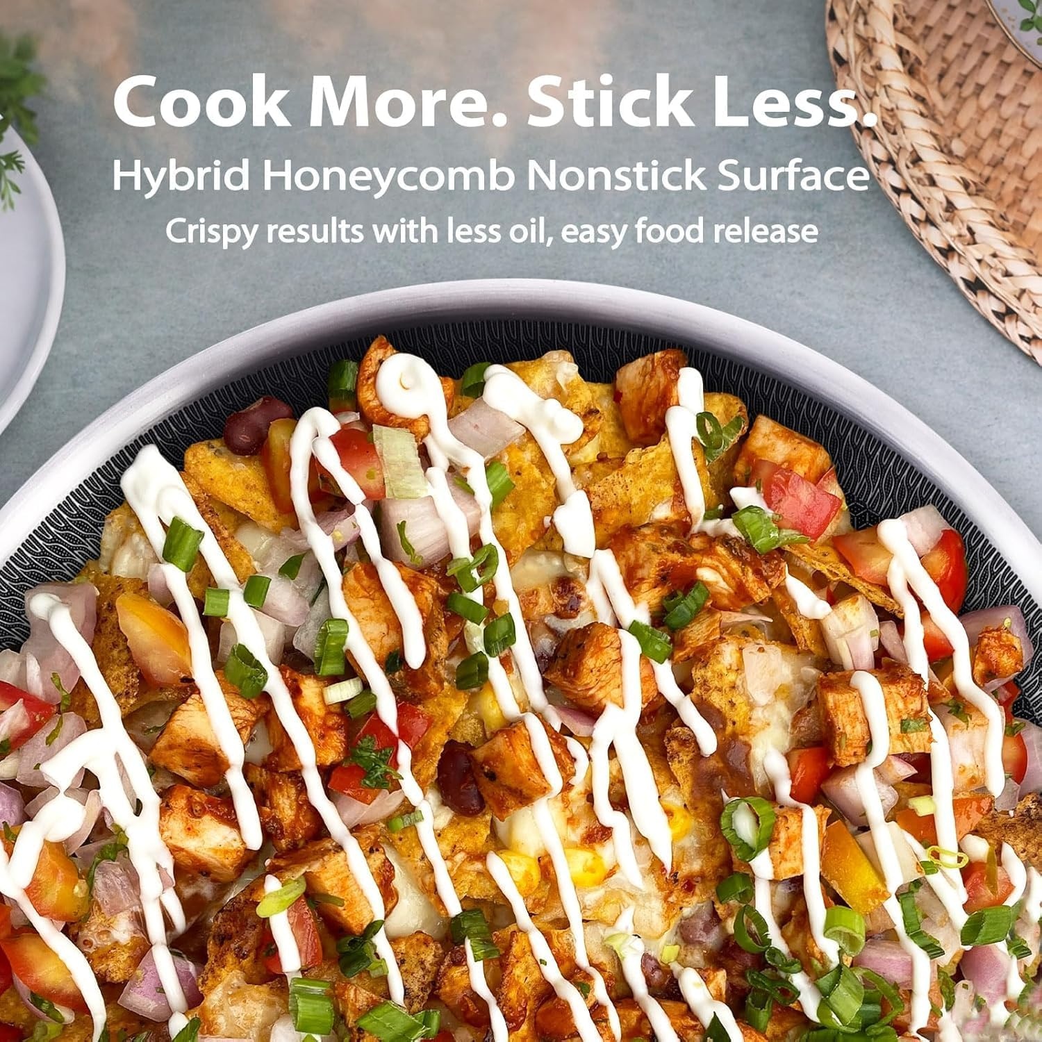 image:imageLOLYKITCH 12 Inch Hybrid Nonstick Wok with Lid Honeycomb Stainless Steel Wok Pan Oven amp Dishwasher Safe Large Flat Bottom Wok for Electric amp Induction Cooktop Long Handle Ceramic Coating12 Inch with Lid