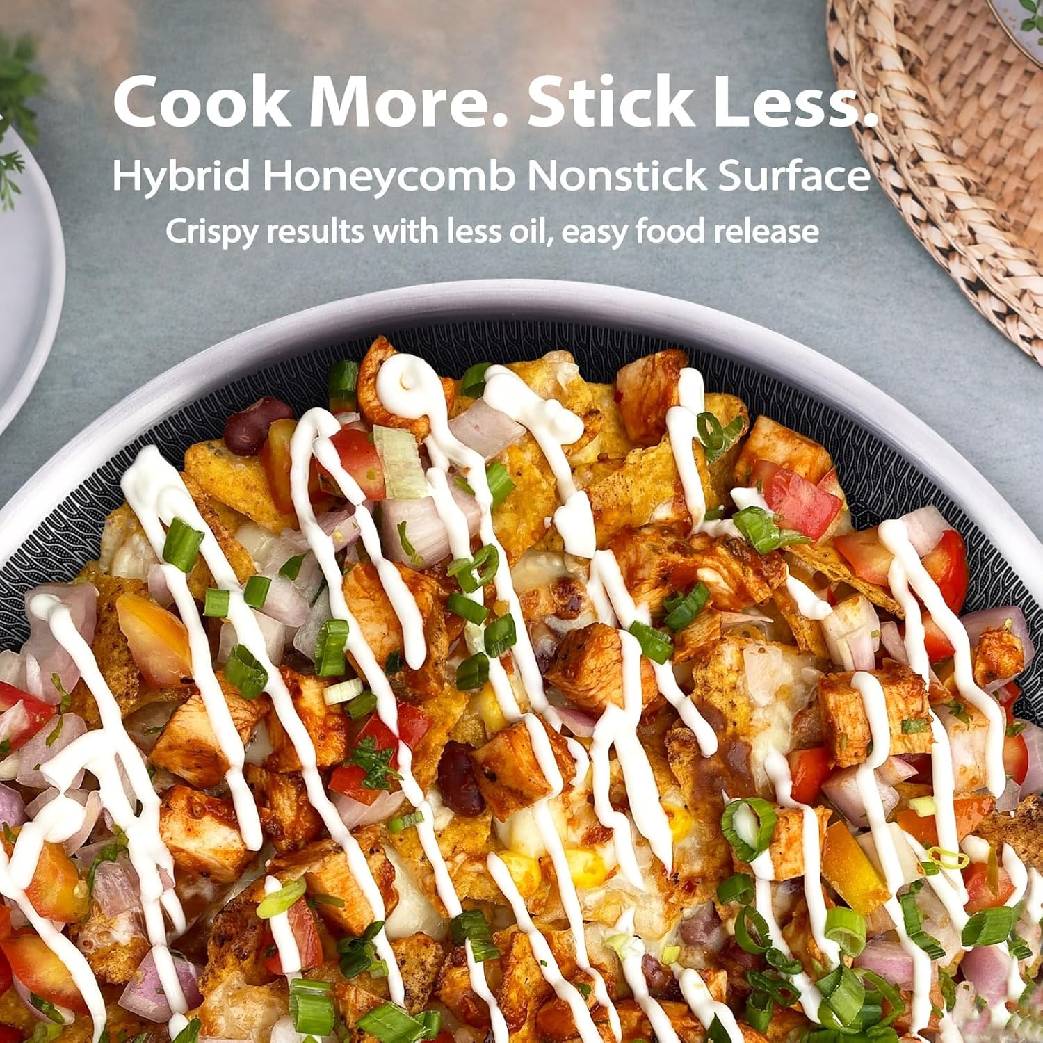 image:imageLOLYKITCH 12 Inch Hybrid Nonstick Wok with Lid Honeycomb Stainless Steel Wok Pan Oven amp Dishwasher Safe Large Flat Bottom Wok for Electric amp Induction Cooktop Long Handle Ceramic Coating13 Inch with Lid