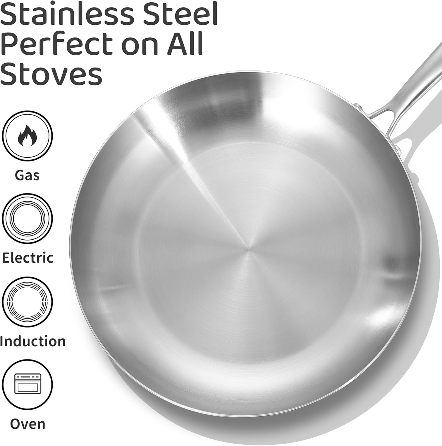 image:imageLOLYKITCH 12 Inch TriPly Stainless Steel Frying Pan with LidSkilletInduction Cooking PanOven Safe and Detachable Handle10 Inch with Lid