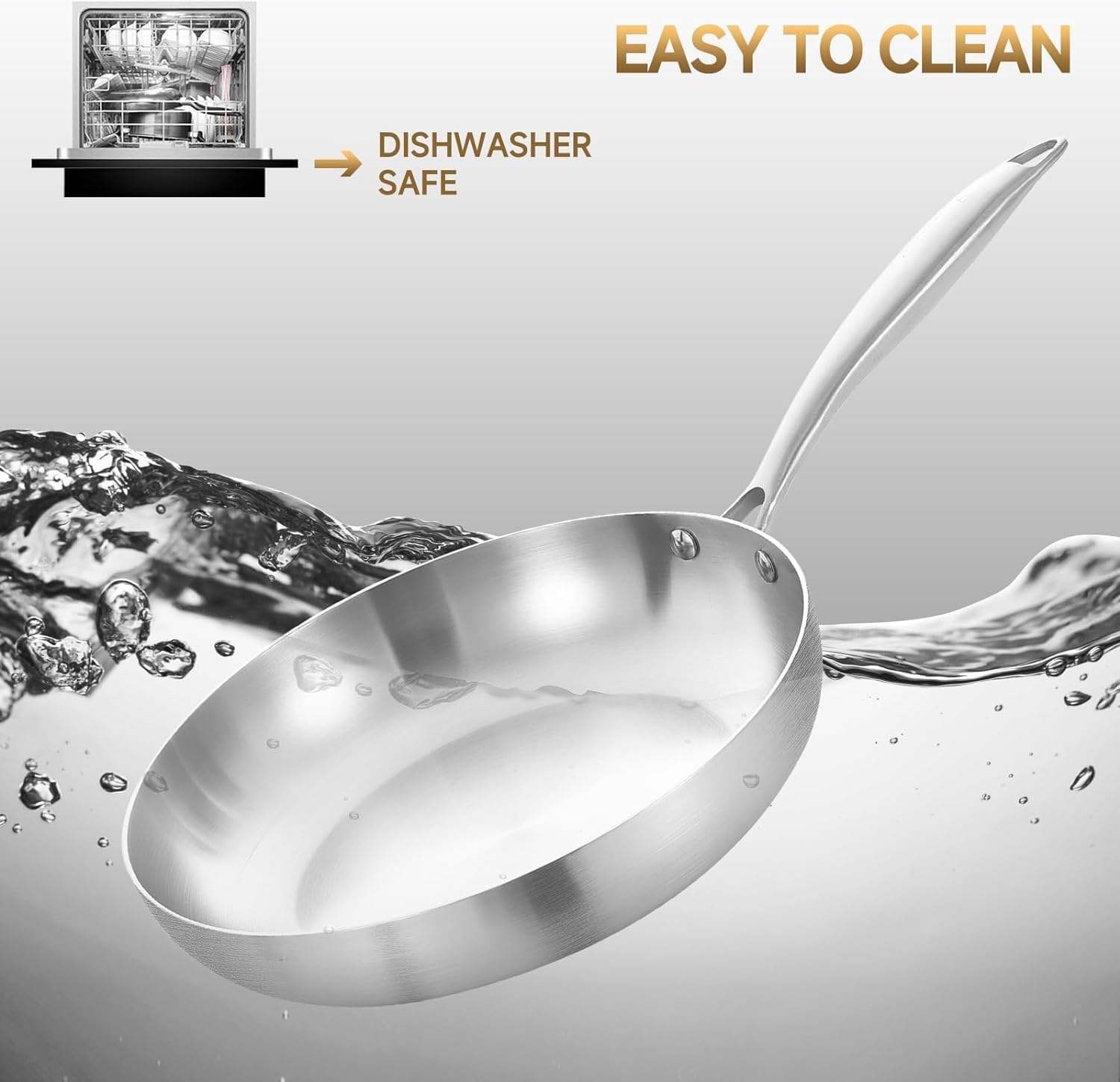 image:imageLOLYKITCH 12 Inch TriPly Stainless Steel Frying Pan with LidSkilletInduction Cooking PanOven Safe and Detachable Handle95 In with Lid