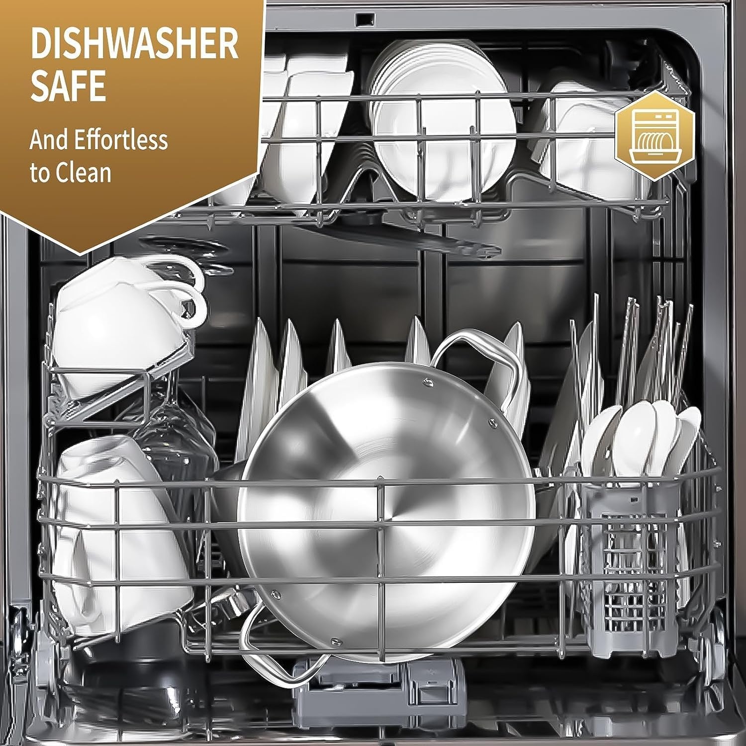 image:imageLOLYKITCH 12 Inch TriPly Stainless Steel Wok Pan with LidKadai5 QT Induction Cooking PotDishwasher and Oven Safe11 Inch with Glass Lid