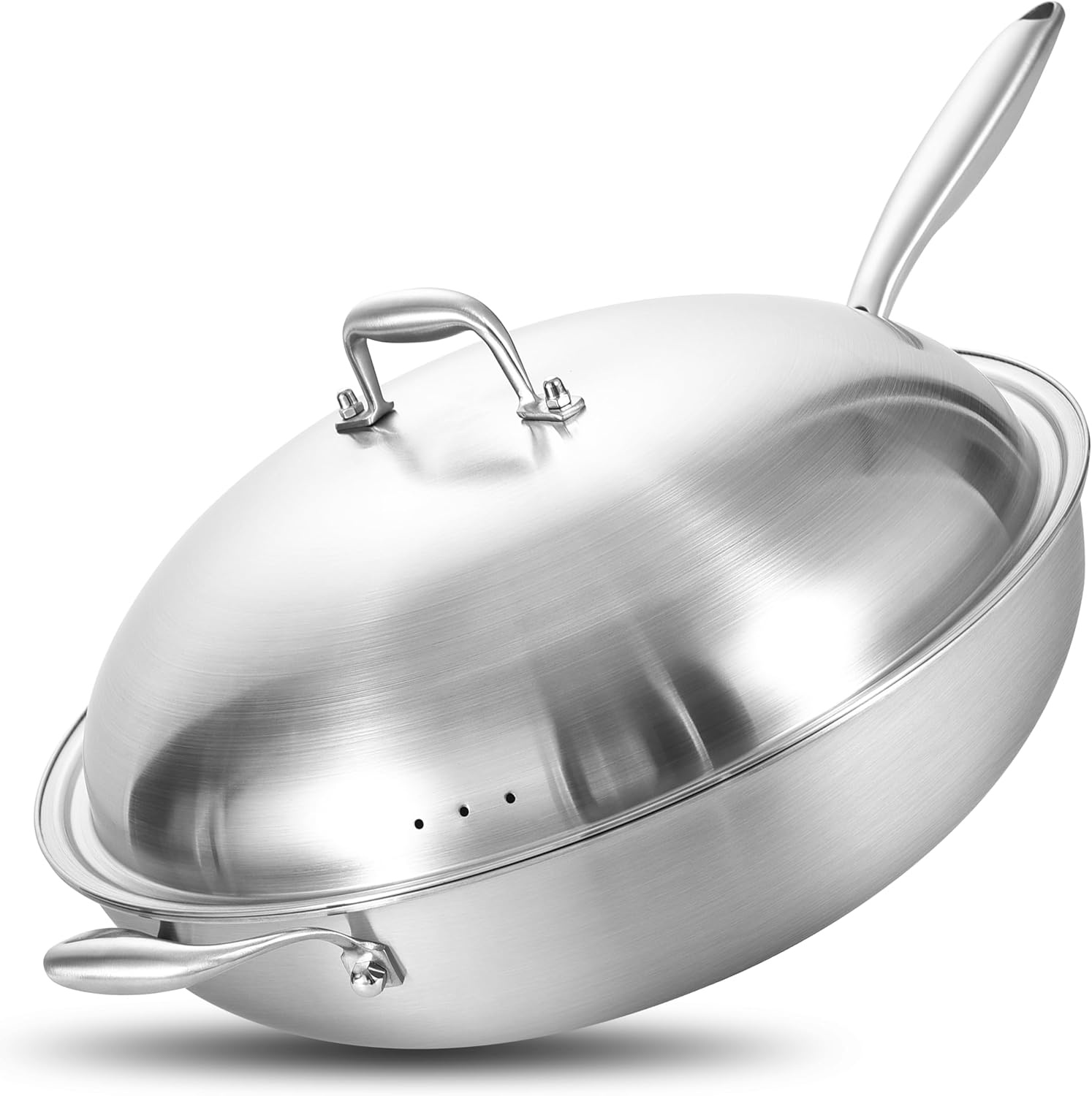 image:imageLOLYKITCH 145 Inch StirFrying Wok Pan TriPly Stainless Steel Induction Cooking Wok PanDishwasher and Oven SafeHeavy Duty and Detachable Handle145Inch
