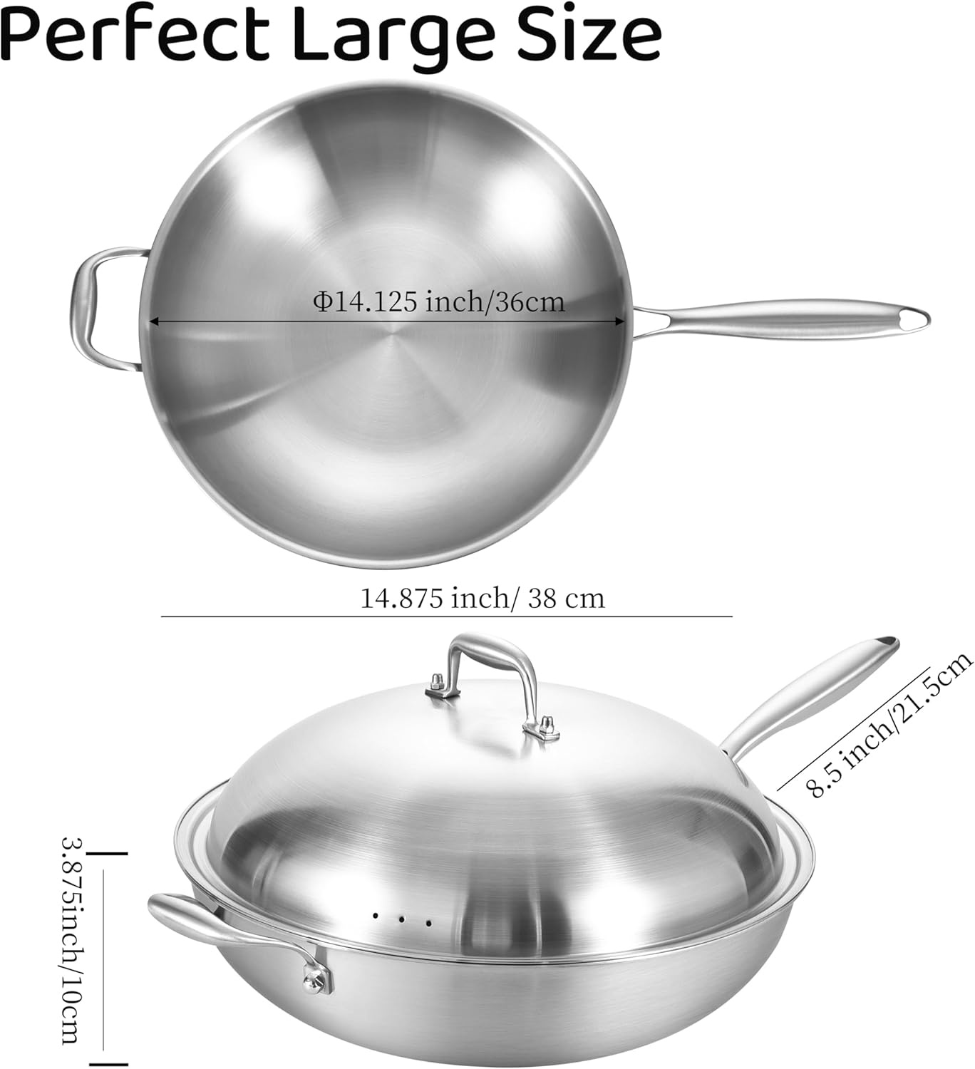 image:imageLOLYKITCH 145 Inch StirFrying Wok Pan TriPly Stainless Steel Induction Cooking Wok PanDishwasher and Oven SafeHeavy Duty and Detachable Handle145Inch
