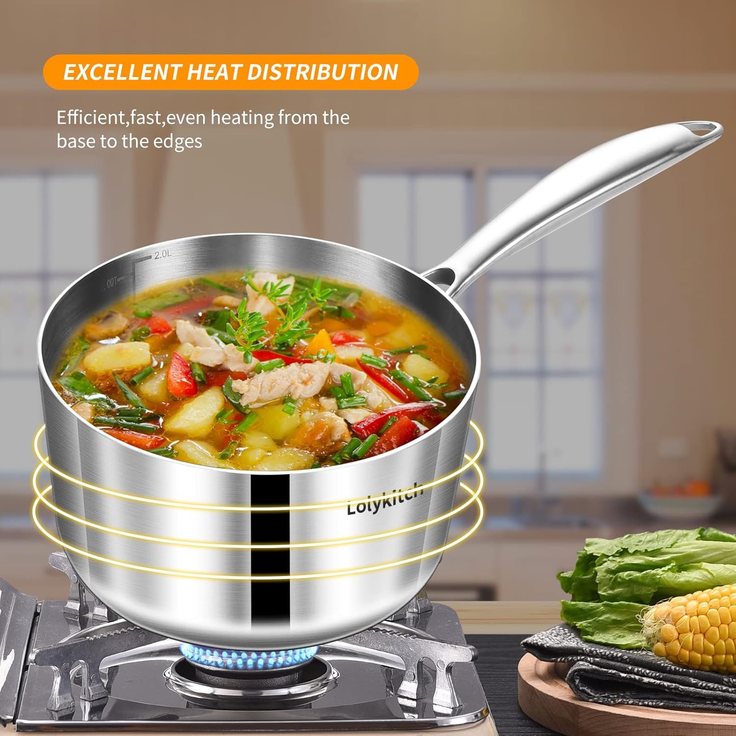 image:imageLOLYKITCH 152530 QT TriPly Stainless Steel Saucepan Set of 3Induction Cooking PotsSauce Pots with LidsPots and Pans SetDetachable Handle and Dishwasher Safe15253 QT