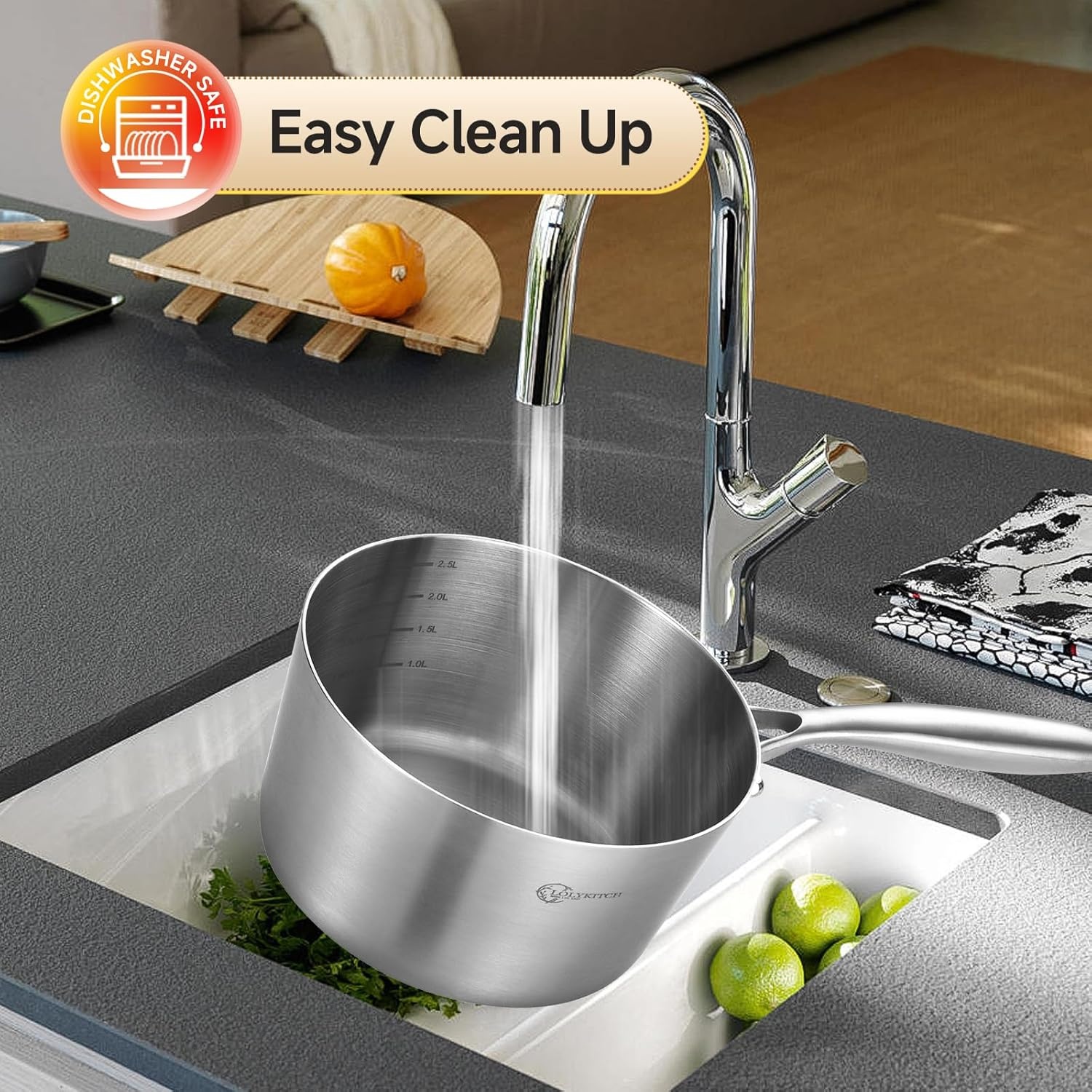 image:imageLOLYKITCH 3 Quart Stainless Steel Saucepan with Steamer amp Glass Lid TriPly WholeClad Steaming Pot for Cooking Induction Steamer Sauce Pot for Tamales Seafood Vegetables Dumplings Thick30 Quarts