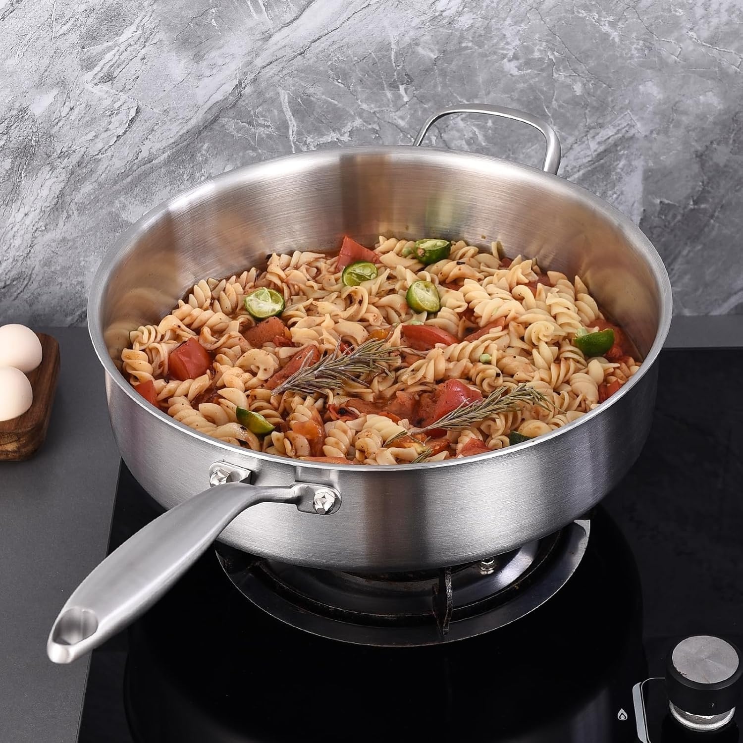 image:imageLOLYKITCH 5 Quarts TriPly Stainless Steel Saut Pan wih Lid 12 Inch Deep Frying PanJumbo CookerInduction Cooking PanDishwasher and Oven SafeDetachable Handle12 Inch 5 QT