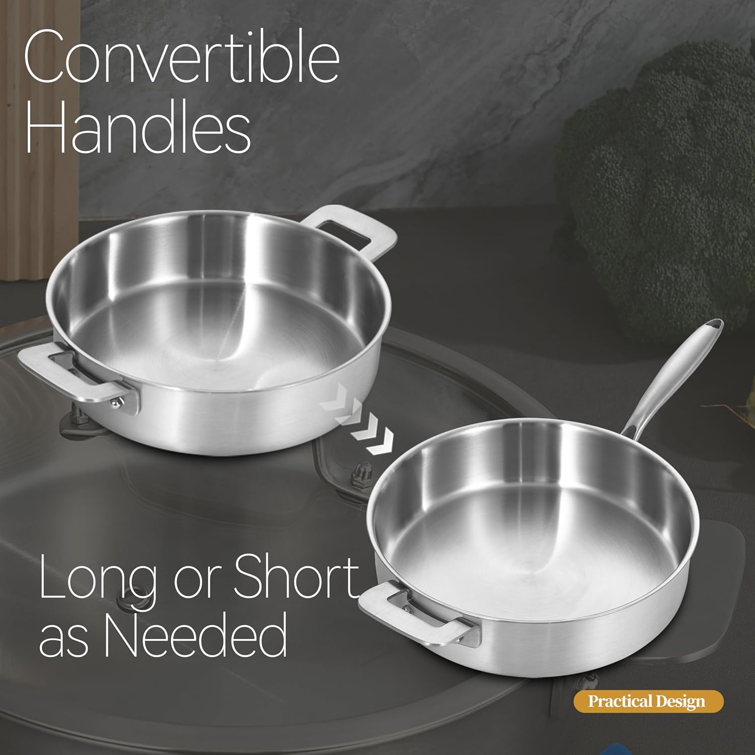 image:imageLOLYKITCH 5 Quarts TriPly Stainless Steel Saut Pan wih Lid 12 Inch Deep Frying PanJumbo CookerInduction Cooking PanDishwasher and Oven SafeDetachable Handle12 Inch 7 QT