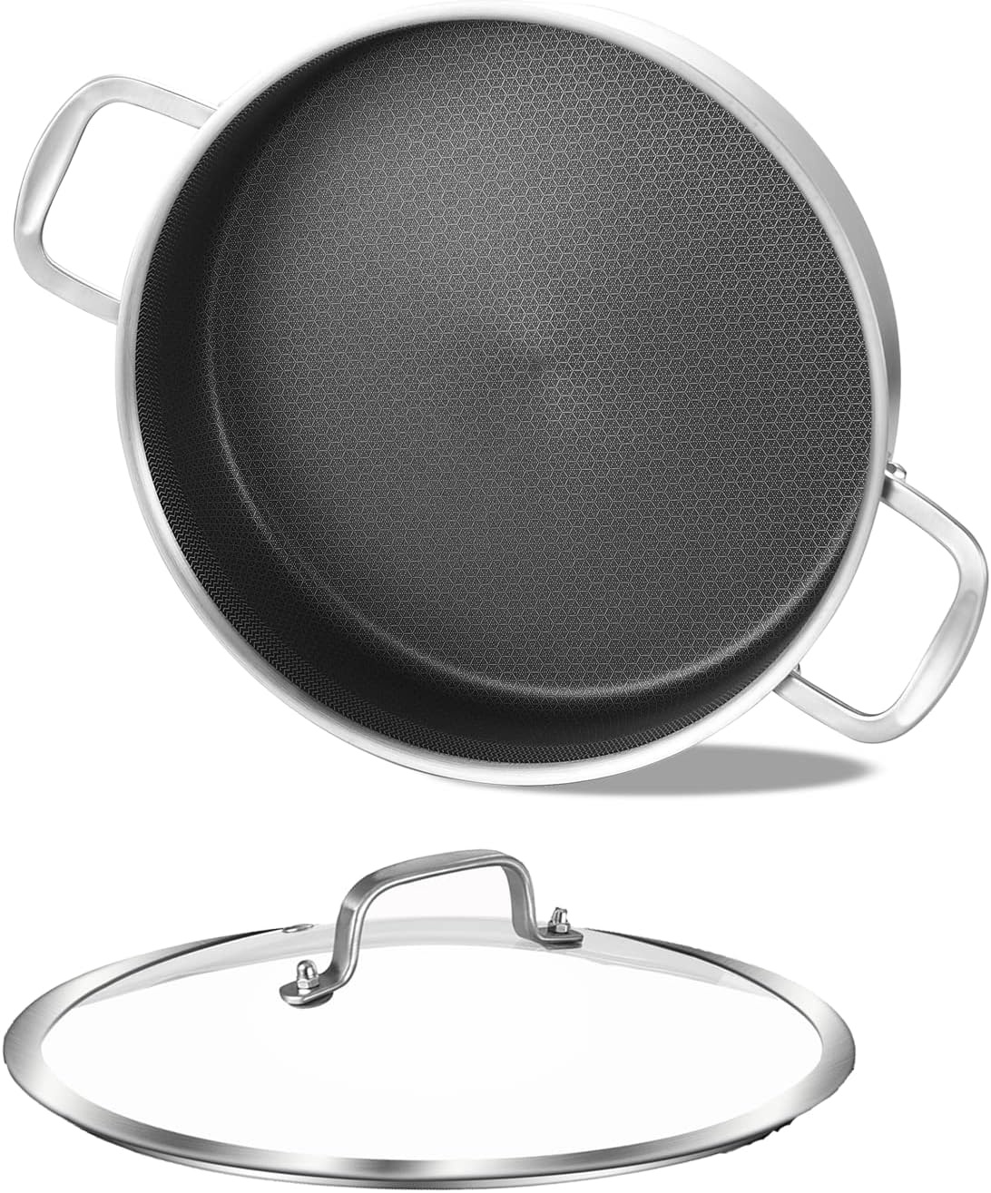 image:imageLOLYKITCH 6 Quarts Hybrid TriPly Stainless Steel Saut Pan with LidInduction Large Skillet Jumbo CookerDishwasher amp Oven SafeSilver