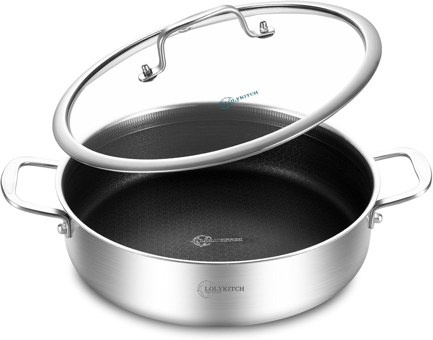 image:imageLOLYKITCH 6 Quarts Hybrid TriPly Stainless Steel Saut Pan with LidInduction Large Skillet Jumbo CookerDishwasher amp Oven SafeSilver