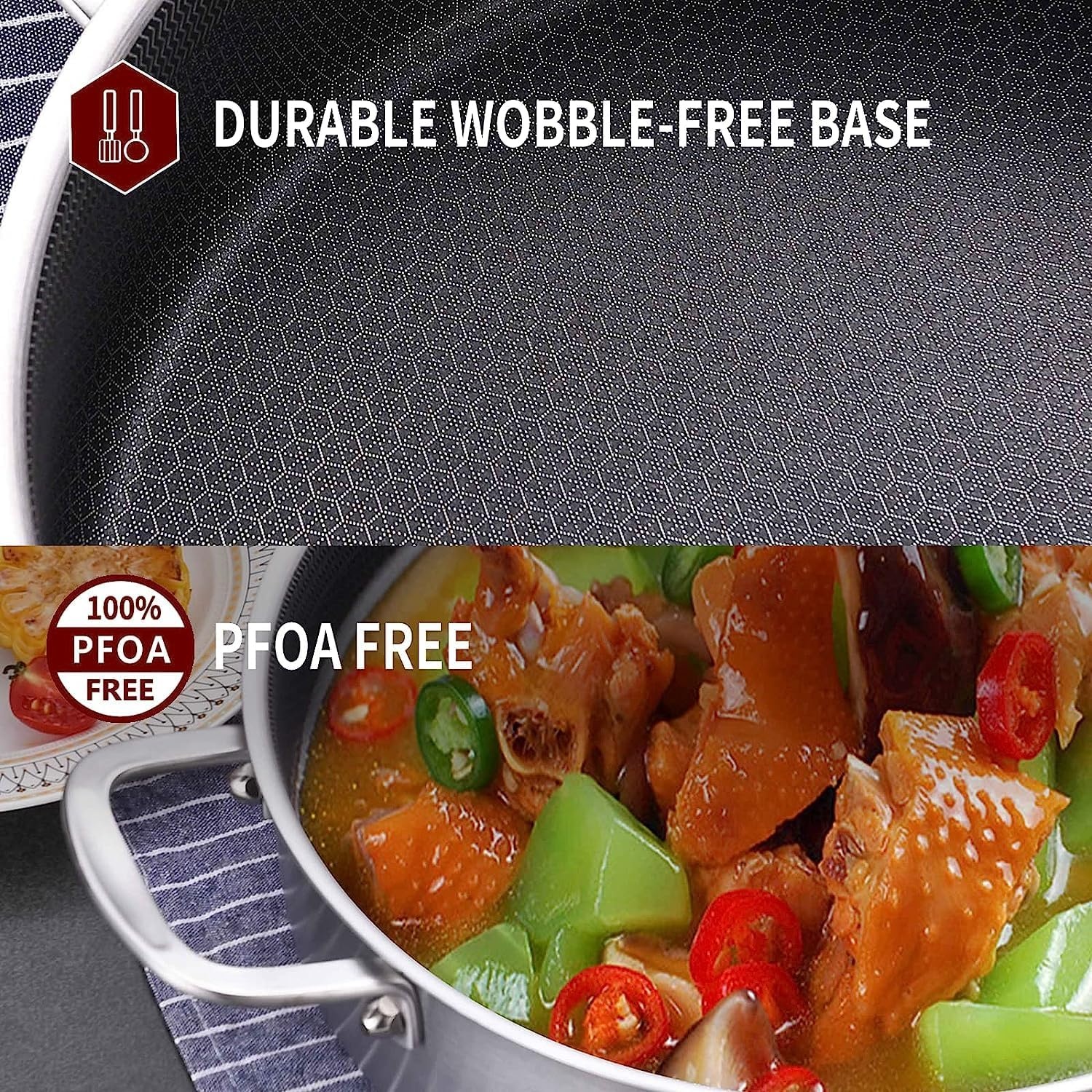 image:imageLOLYKITCH 7 QT Large Deep Frying Pan with Lid 12 Inch Nonstick Triply Stainless Steel Skillet Saute Pan Ceramic Hybrid Honeycomb Cookware for Family Meal Oven amp Induction Ready Riveted Handles8106 QTLong Handle