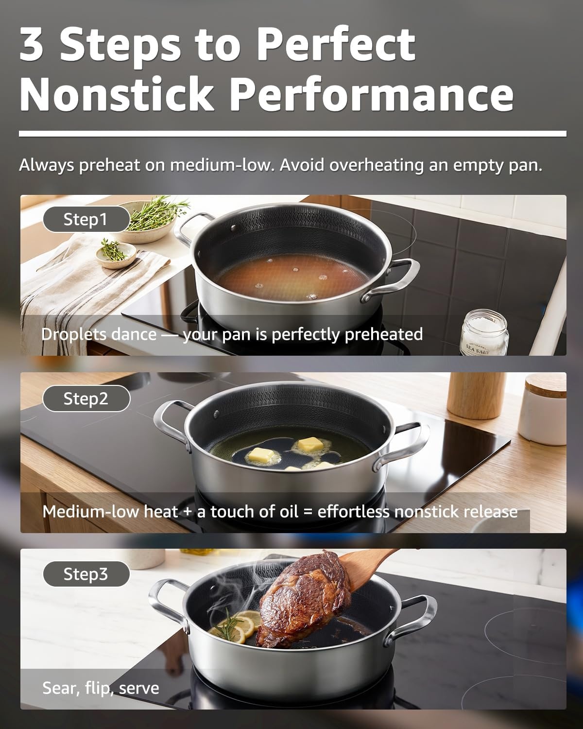 image:imageLOLYKITCH 7 QT Large Deep Frying Pan with Lid 12 Inch Nonstick Triply Stainless Steel Skillet Saute Pan Ceramic Hybrid Honeycomb Cookware for Family Meal Oven amp Induction Ready Riveted Handles8 Inch 6 QTClassic