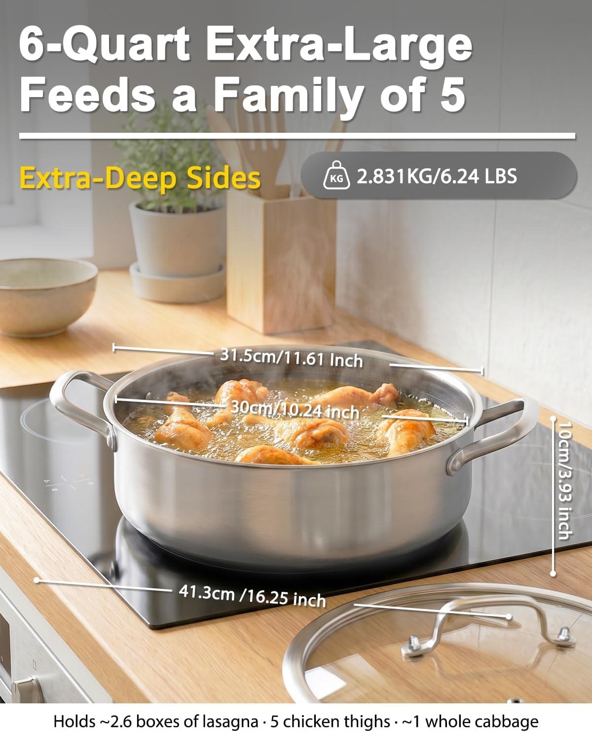image:imageLOLYKITCH 7 QT Large Deep Frying Pan with Lid 12 Inch Nonstick Triply Stainless Steel Skillet Saute Pan Ceramic Hybrid Honeycomb Cookware for Family Meal Oven amp Induction Ready Riveted Handles8 Inch 6 QTClassic