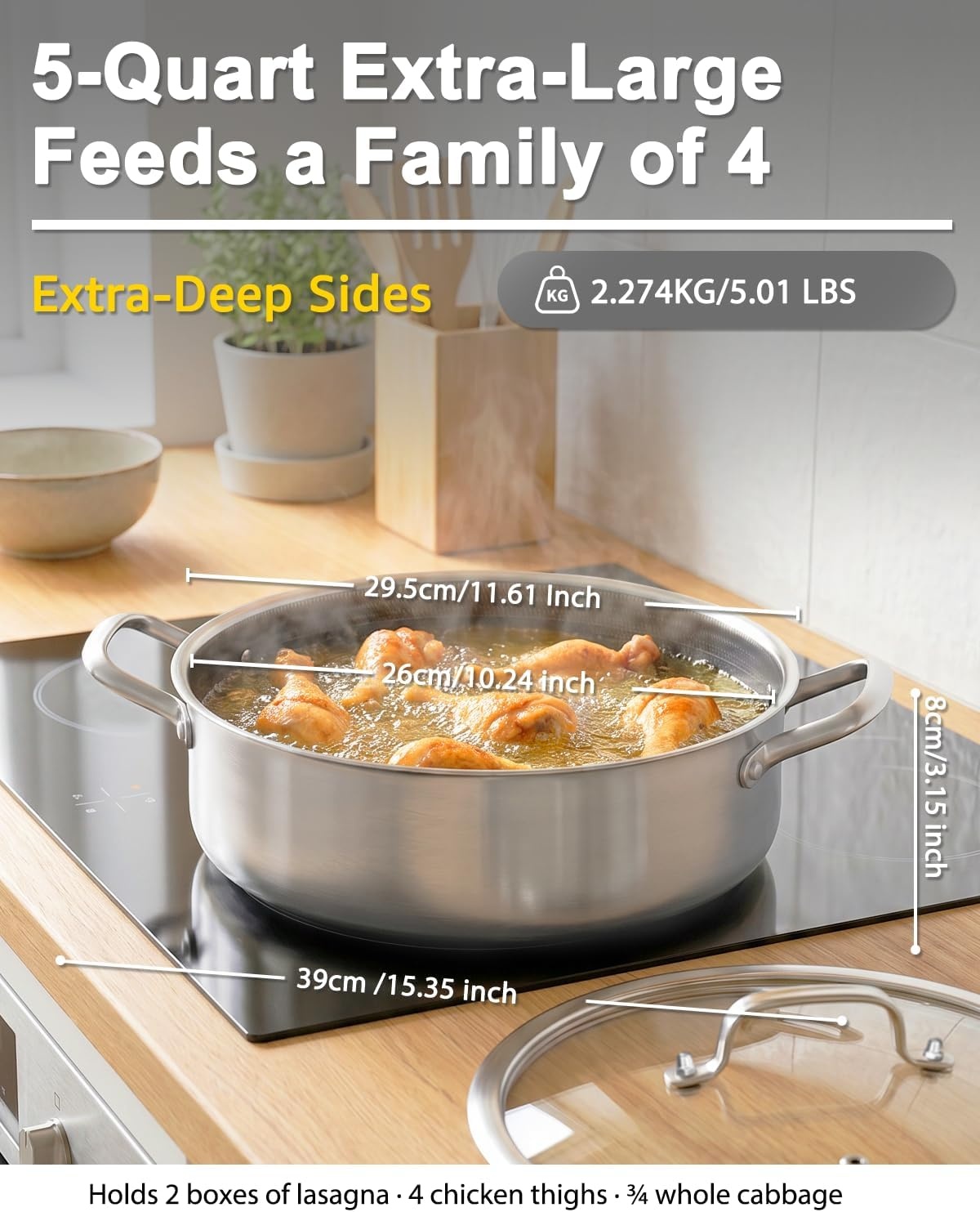 image:imageLOLYKITCH 7 QT Large Deep Frying Pan with Lid 12 Inch Nonstick Triply Stainless Steel Skillet Saute Pan Ceramic Hybrid Honeycomb Cookware for Family Meal Oven amp Induction Ready Riveted Handles5 QT