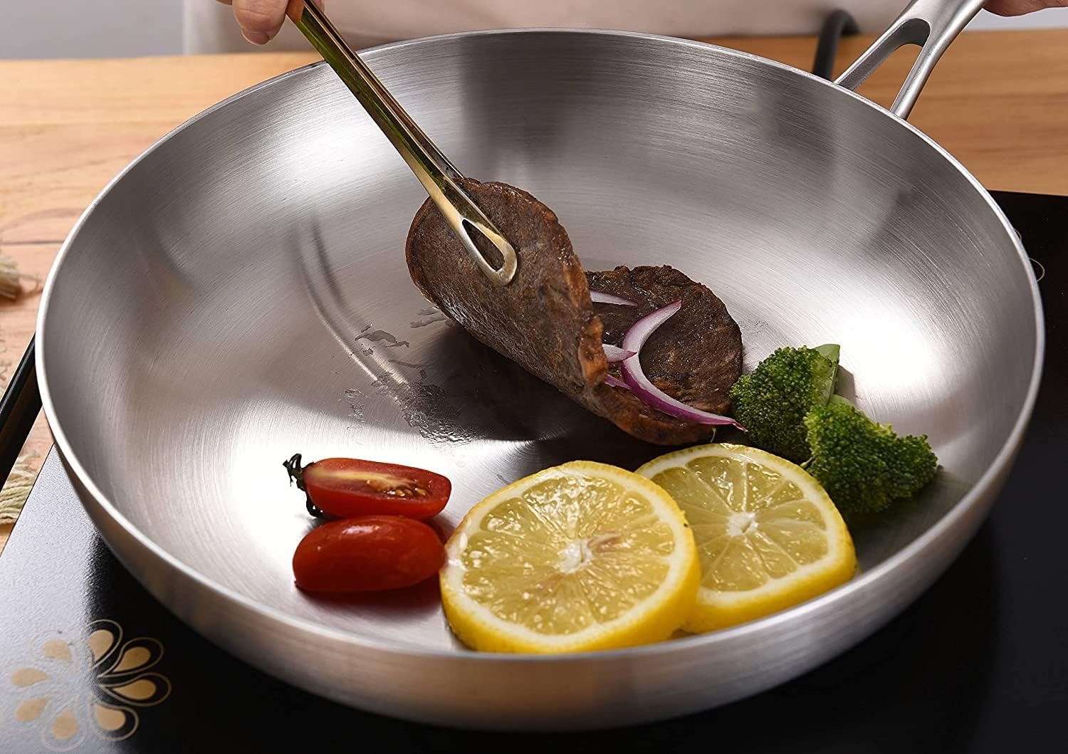 image:imageLOLYKITCH 851012 Inch Triply Stainless Steel Frying Pans Set of 3SkilletsInduction Cookware SetOven and Dishwasher SafeDetachable Handle81012 Inch Set