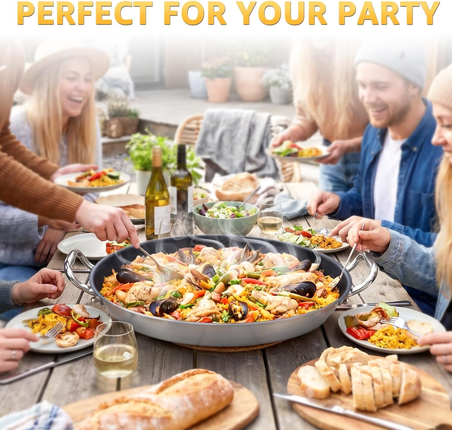 image:imageLOLYKITCH Nonstick Paella Pan with Lid 14 Inch Triply Stainless Steel Skillet Large Oven Safe Cookware for Family of 58 Rust Proof amp Warp Resistant Induction Compatible14 Inch