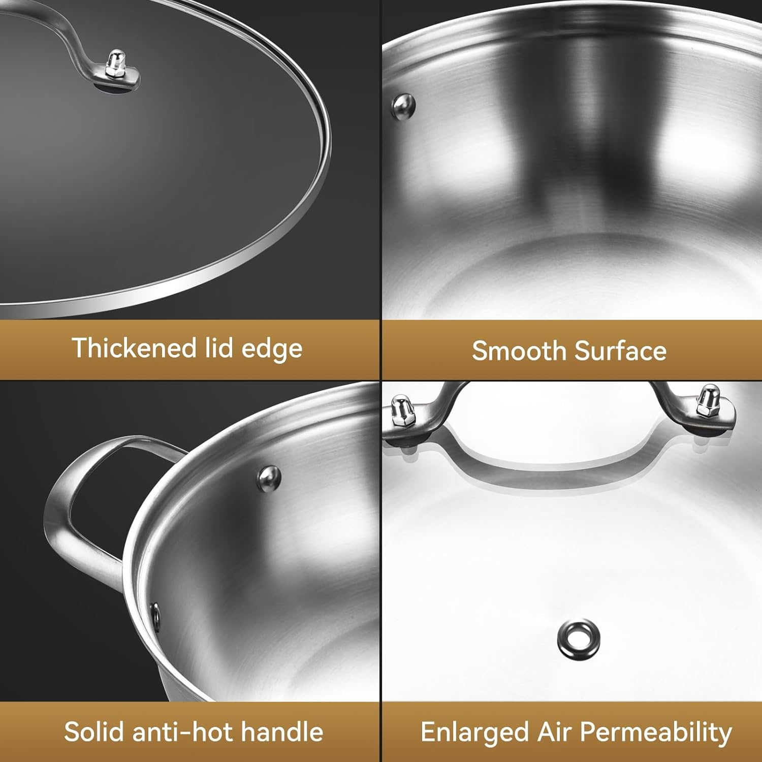 image:imageLOLYKITCH Whole Body TriPly Stainless Steel 55 QT Saut Pan with Lid12 Inch Deep Frying PanJumbo CookerDishwasher and Oven SafeDetachable HandleSilver