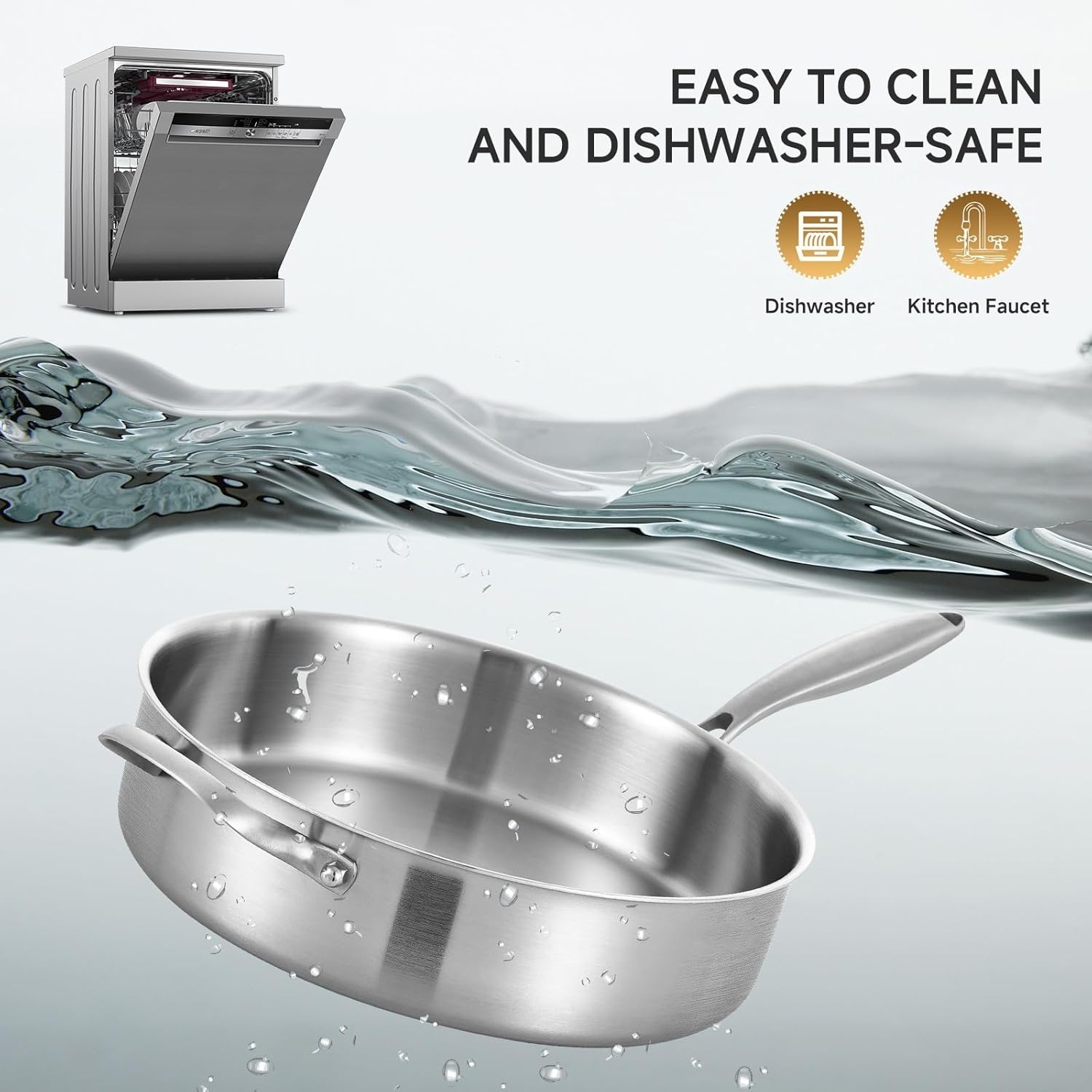 image:imageLOLYKITCH Whole Body TriPly Stainless Steel 55 QT Saut Pan with Lid12 Inch Deep Frying PanJumbo CookerDishwasher and Oven SafeDetachable HandleSilver