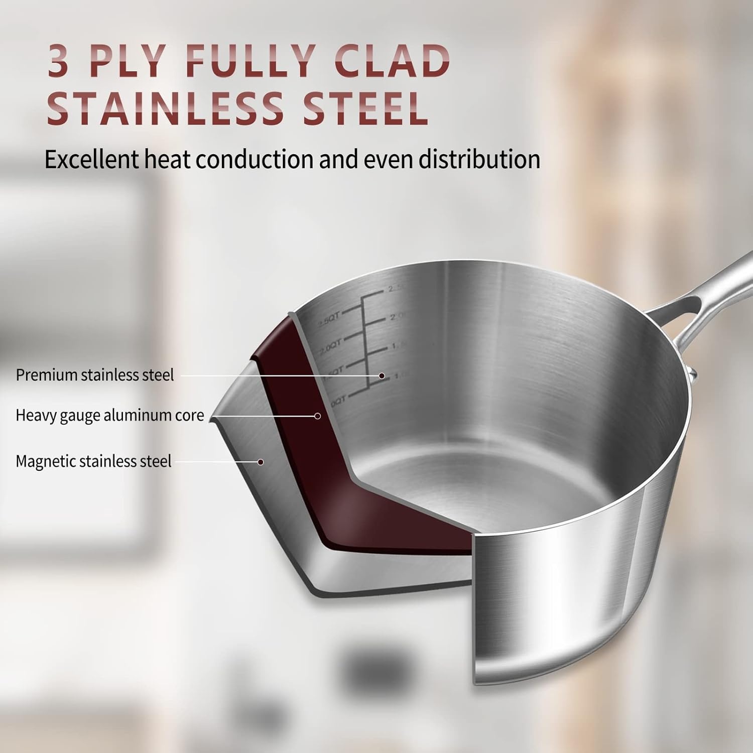 image:imageLOLYKITCh TriPly 3 QT Stainless Steel Saucepan with LidDia20CM Induction Cooking Sauce PotOven amp Dishwasher SafeDetachable Handle3 Quarts