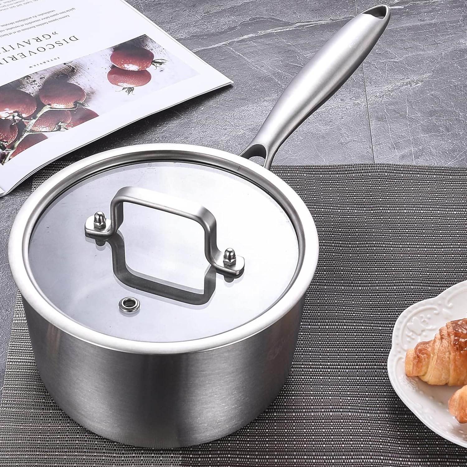 image:imageLOLYKITCh TriPly 3 QT Stainless Steel Saucepan with LidDia20CM Induction Cooking Sauce PotOven amp Dishwasher SafeDetachable Handle3 Quarts