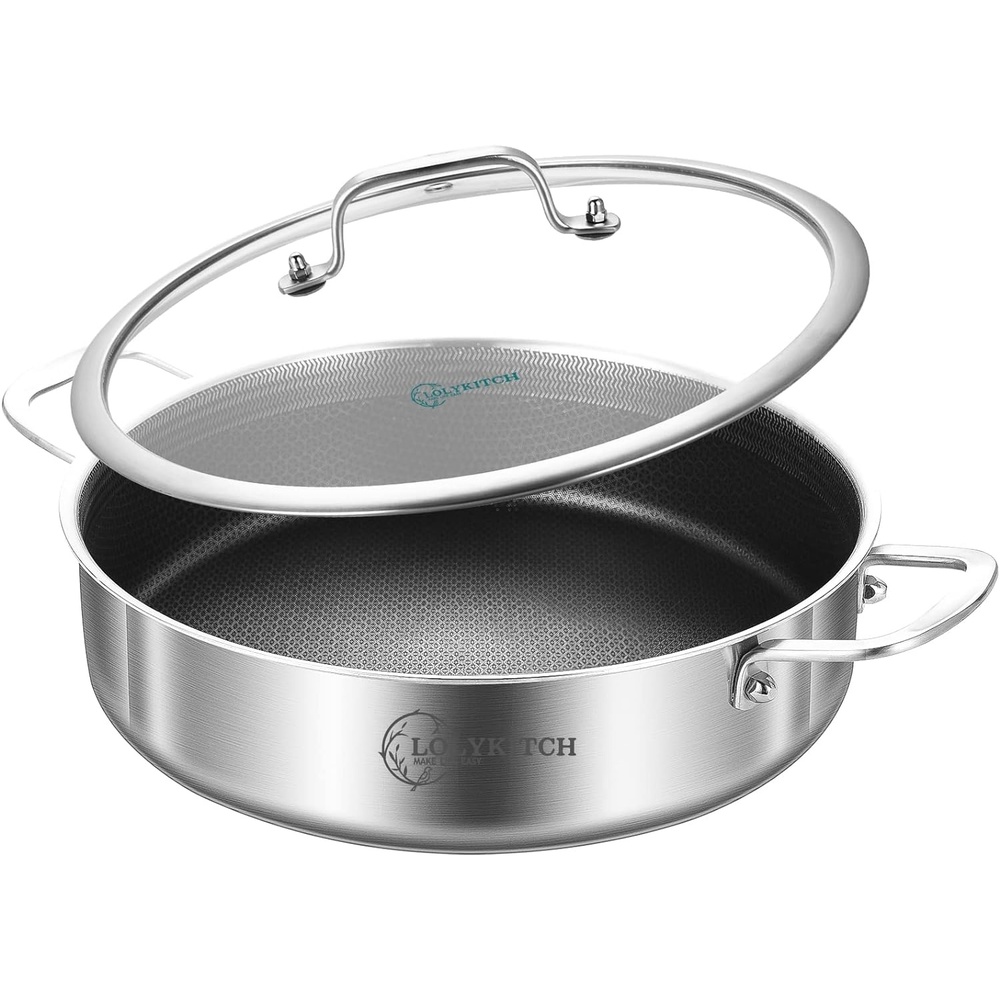 image:imageLOLYKITCH 6 Quarts Hybrid TriPly Stainless Steel Saut Pan with LidInduction Large Skillet Jumbo CookerDishwasher amp Oven SafeSilver