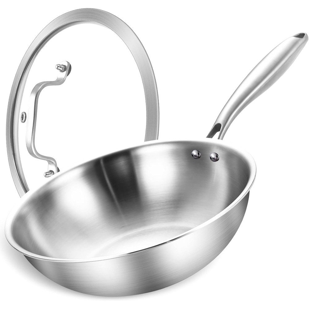 image:imageLOLYKITCH TriPly 13 Inch Stainless Steel Wok Pan with Lid StirFrying PanInduction WokDishwasher and Oven SafeHeavy Duty and Detachable handle11 Inch