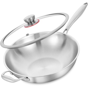 image:imageLOLYKITCH 10 Inch Small Stainless Steel Wok with Glass Lid TriPly Stir Fry Pan with Detachable Handle Uncoated Cooking Wok for Induction amp Glass Flat Bottom SGS Certified Cookware13Inch with Lid Detachable Handle