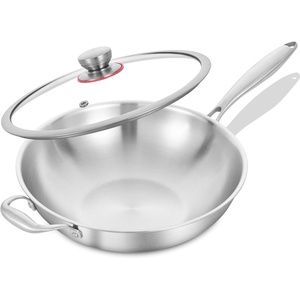 image:imageLOLYKITCH 10 Inch Small Stainless Steel Wok with Glass Lid TriPly Stir Fry Pan with Detachable Handle Uncoated Cooking Wok for Induction amp Glass Flat Bottom SGS Certified Cookware12Inch with Lid Detachable Handle