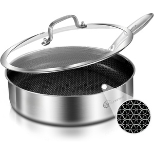 image:imageLOLYKITCH 12 Inch Deep Frying Pan with Lid Nonstick 5QT TriPly Stainless Steel Saut Pan with Ceramic Coating PFOA amp PFOS Free Induction Cooking Skillet Dishwasher and Oven Safe3 QT Riveted Handle