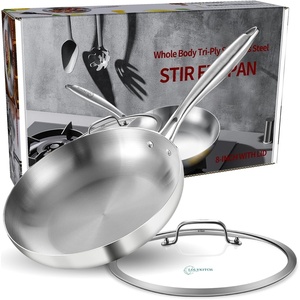 image:imageLOLYKITCH 12 Inch TriPly Stainless Steel Frying Pan with LidSkilletInduction Cooking PanOven Safe and Detachable Handle85 Inch with Lid