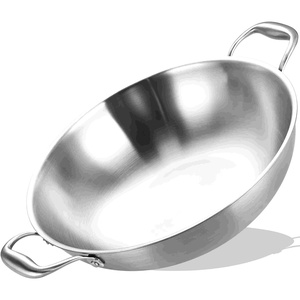 image:imageLOLYKITCH 12 Inch TriPly Stainless Steel Wok Pan with LidKadai5 QT Induction Cooking PotDishwasher and Oven Safe145 Inch without Lid