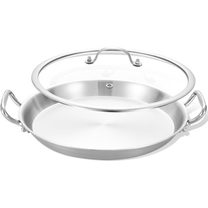 image:imageLOLYKITCH 13 Inch Triply Stainless Steel Paella Pan with LidGriddleLarge SkilletOmeletJumbo CookerHeavy Duty Dishwasher and Oven Safe13 Inch with Lid