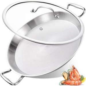 image:imageLOLYKITCH 13 Inch Triply Stainless Steel Paella Pan with LidGriddleLarge SkilletOmeletJumbo CookerHeavy Duty Dishwasher and Oven Safe14 Inch with Lid