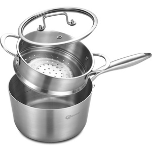 image:imageLOLYKITCH 3 Quart Stainless Steel Saucepan with Steamer amp Glass Lid TriPly WholeClad Steaming Pot for Cooking Induction Steamer Sauce Pot for Tamales Seafood Vegetables Dumplings Thick30 Quarts