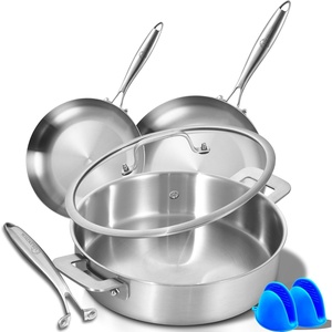 image:imageLOLYKITCH 5 Quarts TriPly Stainless Steel Saut Pan wih Lid 12 Inch Deep Frying PanJumbo CookerInduction Cooking PanDishwasher and Oven SafeDetachable HandleSet 8510 Inch  12 Inch  6 QT