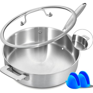 image:imageLOLYKITCH 5 Quarts TriPly Stainless Steel Saut Pan wih Lid 12 Inch Deep Frying PanJumbo CookerInduction Cooking PanDishwasher and Oven SafeDetachable Handle12 Inch  7 QT