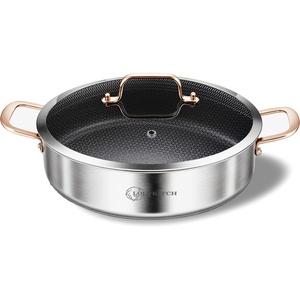 image:imageLOLYKITCH 6 Quarts Hybrid TriPly Stainless Steel Saut Pan with LidInduction Large Skillet Jumbo CookerDishwasher amp Oven SafeGold