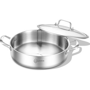 image:imageLOLYKITCH 7 Quarts TriPly Stainless Steel Saut Pan with Lid12 Inch Deep Frying PanLarge SkilletJumbo CookerInduction PotDishwasher and Oven Safe3 QT