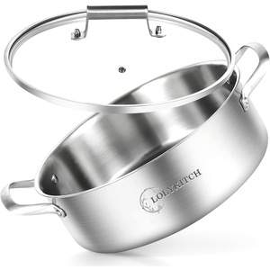 image:imageLOLYKITCH 7 Quarts TriPly Stainless Steel Saut Pan with Lid12 Inch Deep Frying PanLarge SkilletJumbo CookerInduction PotDishwasher and Oven Safe8 QT