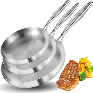 image:imageLOLYKITCH 81012 Inch TriPly Stainless Steel Frying Pan Set Professional Skillet Fast amp Even Heating Induction amp Oven Safe Cookware for Modern Home Kitchens Detachable HandleSilver