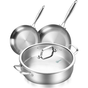image:imageLOLYKITCH 851012 Inch Triply Stainless Steel Frying Pans Set of 3SkilletsInduction Cookware SetOven and Dishwasher SafeDetachable Handle81012 Inch Set