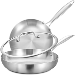 image:imageLOLYKITCH 851012 Inch Triply Stainless Steel Frying Pans Set of 3SkilletsInduction Cookware SetOven and Dishwasher SafeDetachable Handle812 Inch Set with Lid