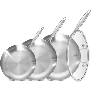 image:imageLOLYKITCH 851012 Inch Triply Stainless Steel Frying Pans Set of 3SkilletsInduction Cookware SetOven and Dishwasher SafeDetachable Handle851012 Inch Set