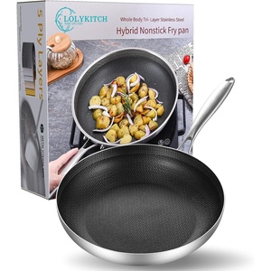 image:imageLOLYKITCH 95 Inch TriPly Stainless Steel Frying PanSkilletInduction Cooking PanDishwasher and Oven SafeDetachable HandleBlack