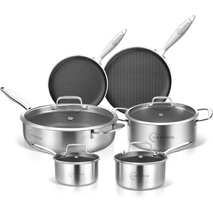image:imageLOLYKITCH Frying Pan Set Nonstick 10 Pieces Stainless Steel Cookware Set Skillet with Detachable Handle Induction amp Oven Safe Professional NonToxic PFOA Free Pans for Everyday Cooking10Piece
