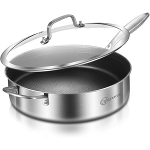 image:imageLOLYKITCH Whole Body TriPly Stainless Steel 55 QT Saut Pan with Lid12 Inch Deep Frying PanJumbo CookerDishwasher and Oven SafeDetachable HandleBlack
